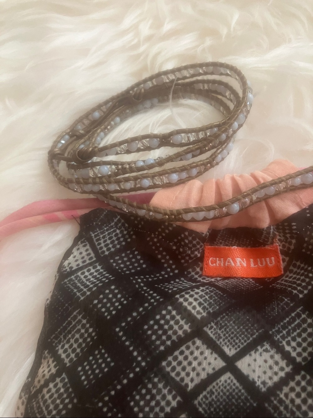 Chan Luu Light Blue Bead Crystal Wrap Bracelet with storage beaded bad